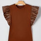 Macy Leather Ruffle Sleeve Blouse - Farnelli