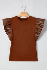 Macy Leather Ruffle Sleeve Blouse - Farnelli