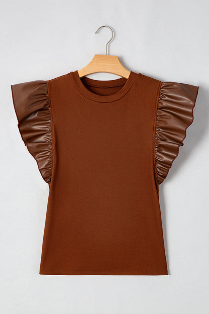 Macy Leather Ruffle Sleeve Blouse - Farnelli