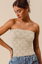 Trendsi SO ME Jacquard floral two-tone seamless tube top featuring intricate floral jacquard pattern and fitted design.