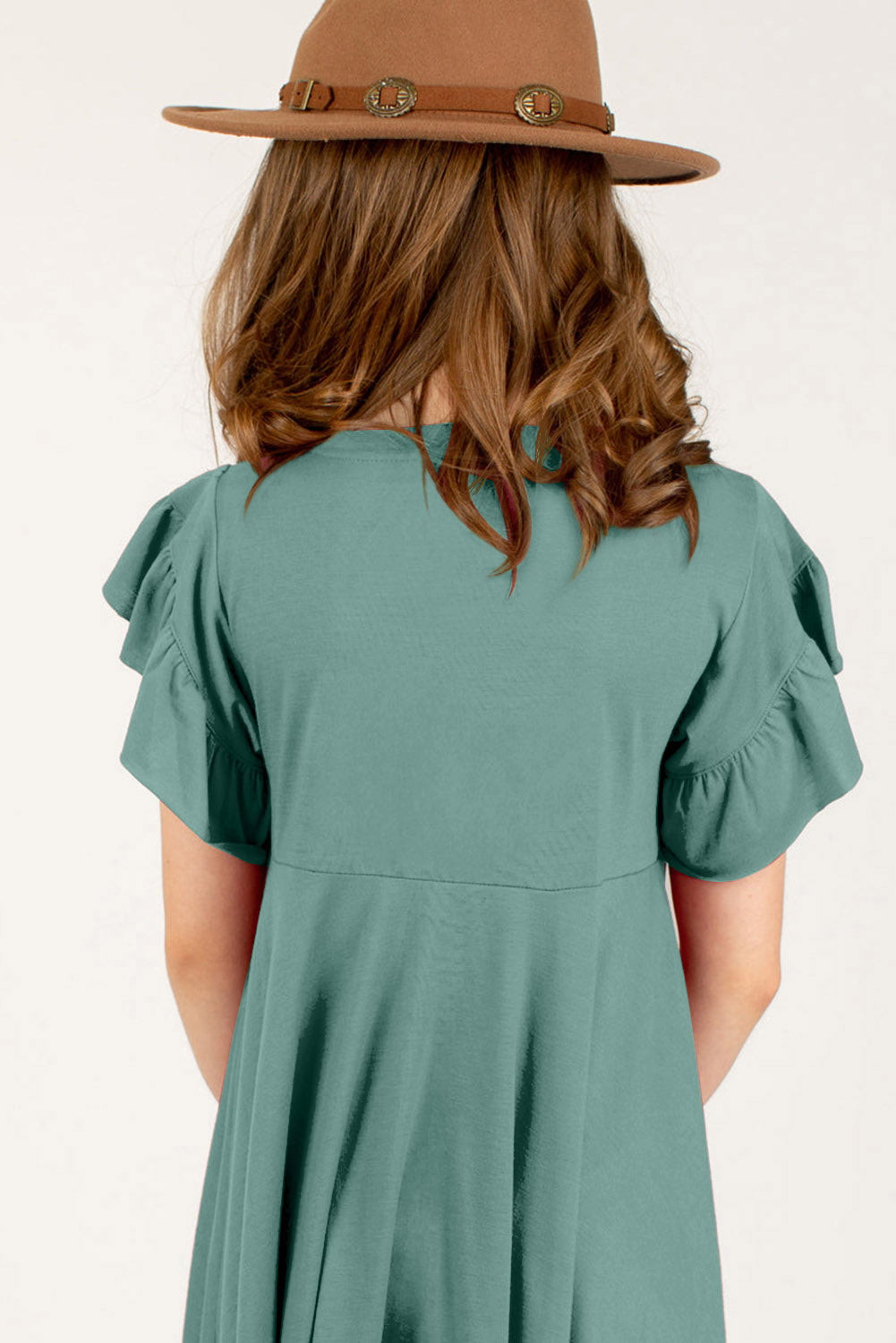 Round Neck Petal Sleeve Dress - Farnelli