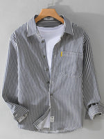 Men's Plus Size Striped Button Up Long Sleeve Shirt - Farnelli