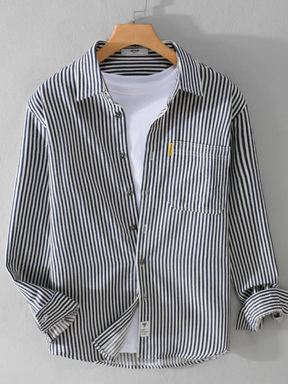 Men's Plus Size Striped Button Up Long Sleeve Shirt - Farnelli