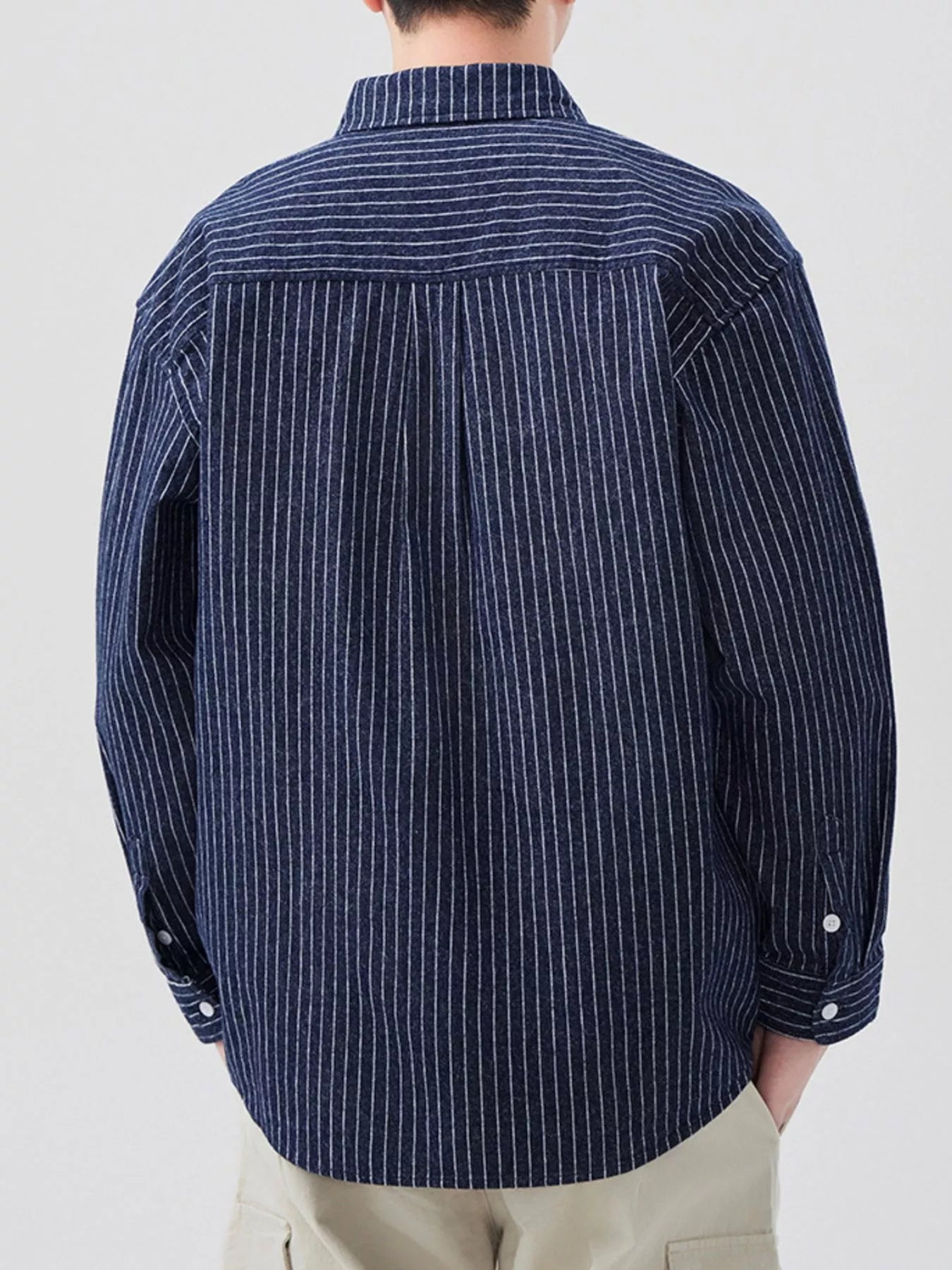 Men's Plus Size Striped Button Up Long Sleeve Shirt - Farnelli