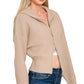 Zenana Ribbed Collared Zip Up Sweater Cardigan - Farnelli
