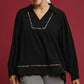 Umgee Full Size Linen Scallop Hem Blouse with Contrast Trim Plus Size - Farnelli