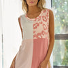 BiBi French Terry Color Block Leopard Sleeveless Top - BLUSH