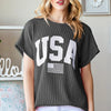 Heimish Full Size USA Graphic Short Sleeve Ribbed Top - Charcoal