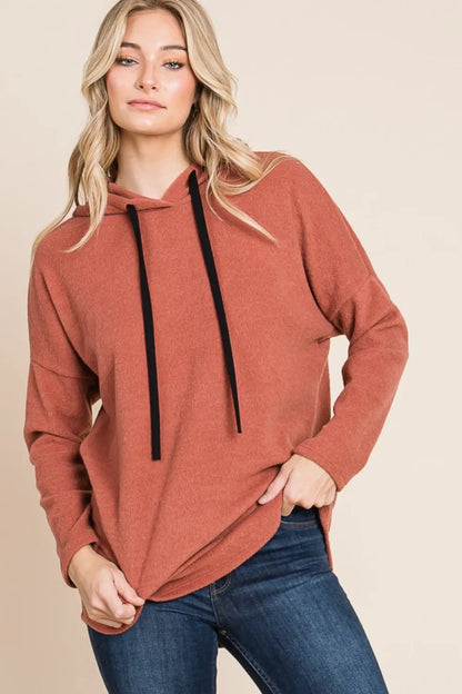 BOMBOM Contrast Drawstring Drop Shoulder Knit Hoodie - Farnelli