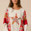 BiBi Floral Print Mixed Star Patch Round Neck Sweatshirt - OATMEAL/RUST