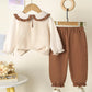 Children's Floral Applique Ruffle Trim Top and Pants Set - Farnelli