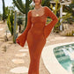 Openwork Square Neck Flare Sleeve Cover-Up Dress - Farnelli