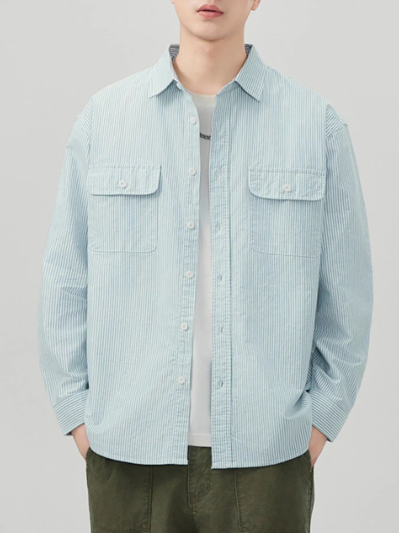 Men's Plus Size Striped Button Up Long Sleeve Shirt - Farnelli