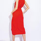 Red woven midi dress by Flying Tomato from Vineyard Days collection, featuring a stylish, flowing design and midi length.