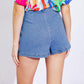 Flying Tomato Sunny Romance denim skort, casual shorts with a stylish denim design and button detail, perfect for warm weather.