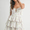 MABLE Floral Print Shoulder Tie Layered Mini Dress - Off White
