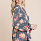 Super Lady Full Size Babydoll Floral Long Sleeve Blouse - Farnelli