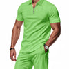 Men's Plus Size Quarter Zip Short Sleeve Top and Shorts Set - Green