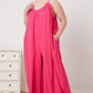 Double Take Full Size Ruffle Trim Tie Back Cami Jumpsuit with Pockets - Farnelli