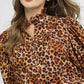 Umgee Full Size Leopard Print Ruffle Neck Blouse Plus Size - Farnelli