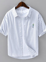 Men's Plus Size Striped Button Up Long Sleeve Shirt - Farnelli