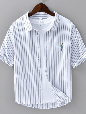 Men's Plus Size Striped Button Up Long Sleeve Shirt - Farnelli