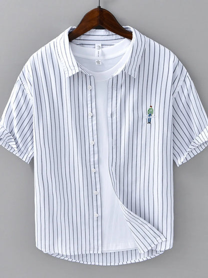 Men's Plus Size Striped Button Up Long Sleeve Shirt - Farnelli