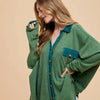 Annie Wear Waffle-Knit Mineral Washed Button Down Shirt - Dark Green