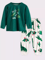 Children's Dinosaur Print Round Neck Pajama Set - Farnelli