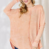 Zenana Oversized Washed Waffle Long Sleeve Top - Light Orange