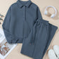 Collared Sweatshirt and High Waist Pants Active Set - Farnelli