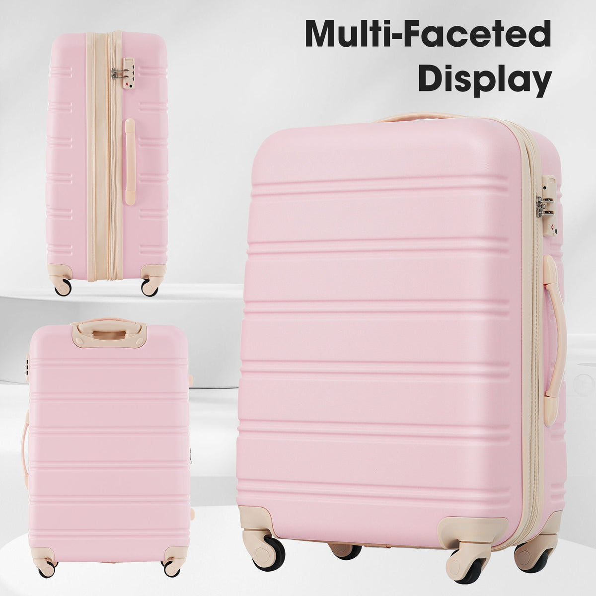 HouseOfZazla 3-piece light pink hardside luggage set with TSA locks