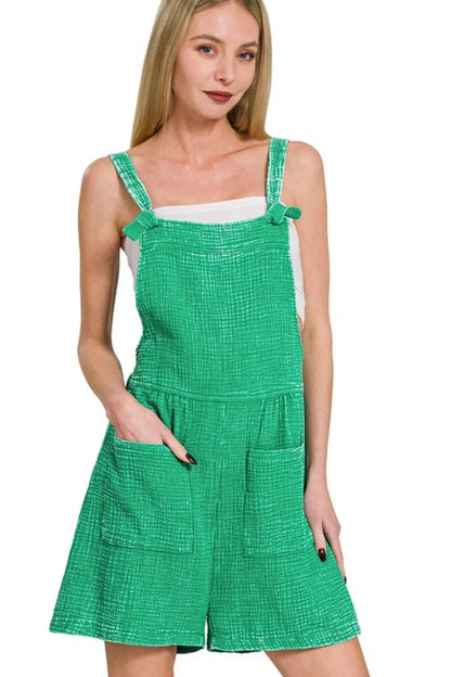 Zenana Woven Double Gauze Acid Washed Romper - Farnelli