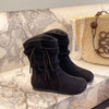 Suede Fringe Round Toe Boots - Black