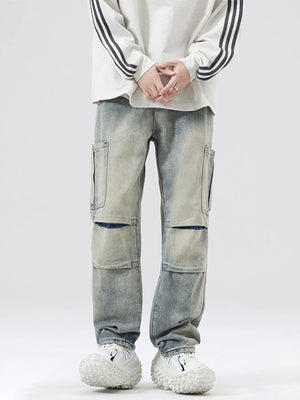 Men's Full Size Distressed Cargo Jeans Plus Size - Farnelli