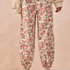 BiBi Floral Printed Twill Drawstring Pants With Elastic Band - CREAM/PINK