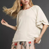 Umgee Linen Scallop Sleeve Boho Top - OATMEAL