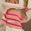 BiBi Hollow Out Yoke Detail Striped Sweater - IVORY/BLUSH/FUCHSIA