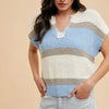 Annie Wear Low Gauge Color Block Textured Sweater Top - IVORY/DENIM BLUE
