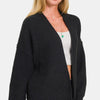 Zenana Open Front Drop Shoulder Sweater Cardigan - Black