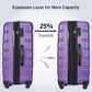 HouseOfZazla 3-piece hardside spinner luggage set in blue, purple, pink, and beige with TSA locks