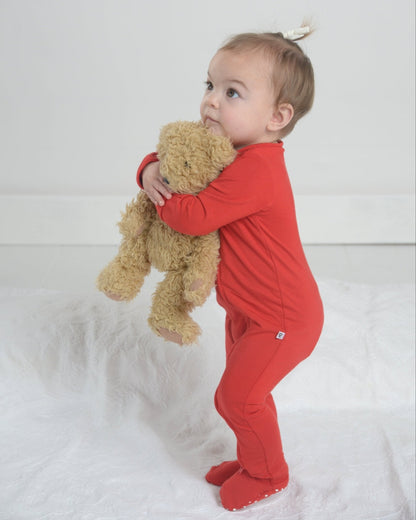 Red Christmas Bamboo Baby Pajamas – Zipper Footie