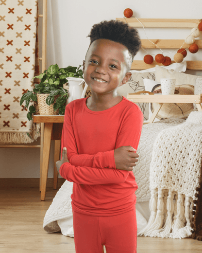 Red Christmas Bamboo Pajamas for Kids – Two Piece Set
