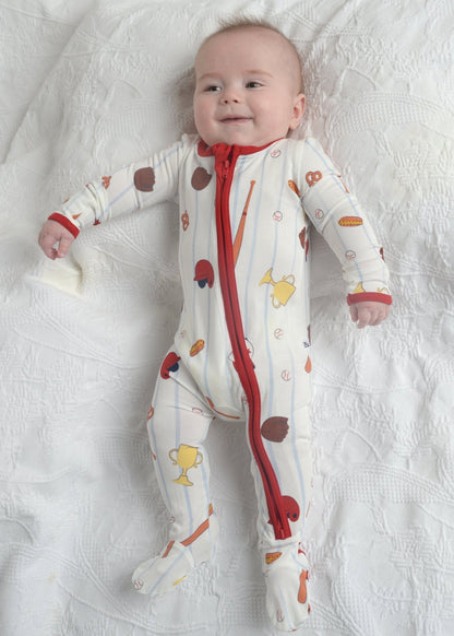 Baseball Bamboo Baby Pajamas – Zipper Footie