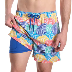 Capelle Miami Bayside Shade Splash Hybrid swim trunk with printed design and compression lining, ideal for swim and resort wear.