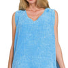 Zenana Double Gauze Raw Edge Acid Washed Tank - DEEP SKY