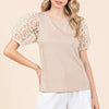Mittoshop Round Neck Puff Short Sleeve Top - Taupe