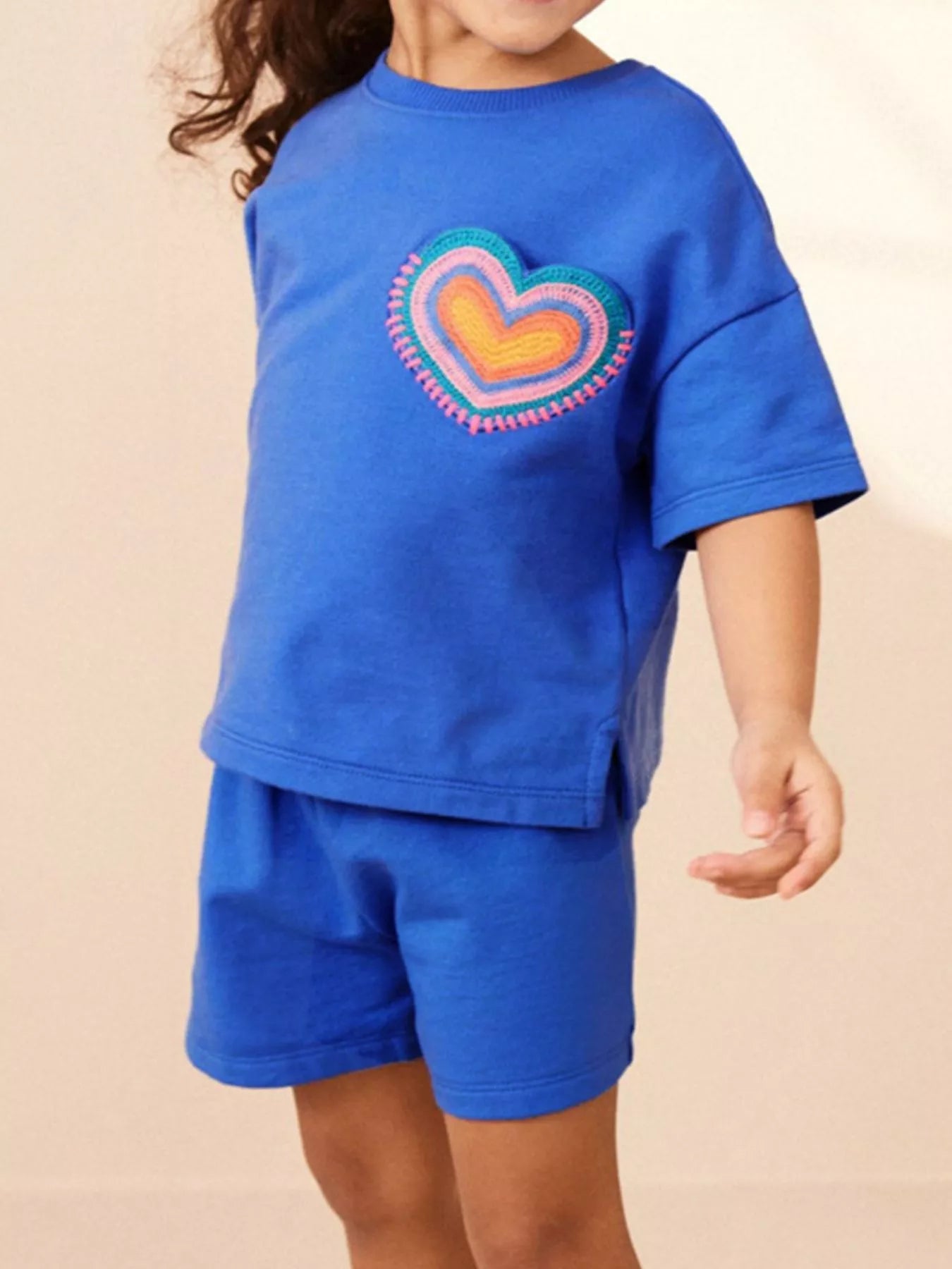 Children's Heart Round Neck Tee and Shorts Set - Farnelli