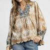 Umgee Floral Boho Blouse with Scalloped Hem - Taupe