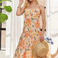 ADORA Smocked Back Floral Adjustable Strap Midi Dress - Farnelli